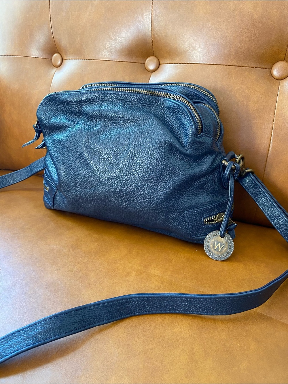 Wanderers Travel Co The Manhattan Crossbody in French Navy - Picture 8 of 10